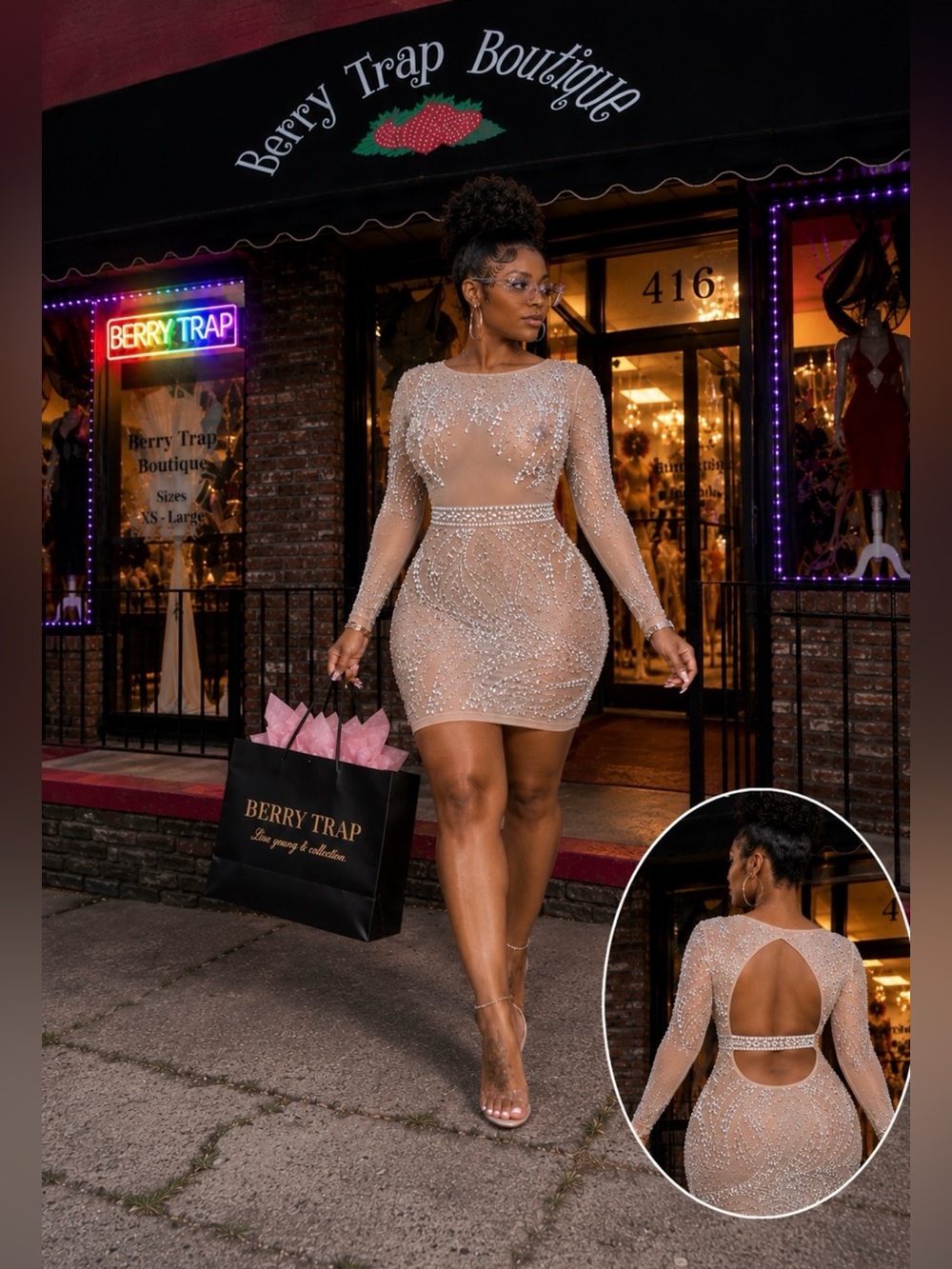 Rhinestones an Pearl Dress - Picture 2 of 5